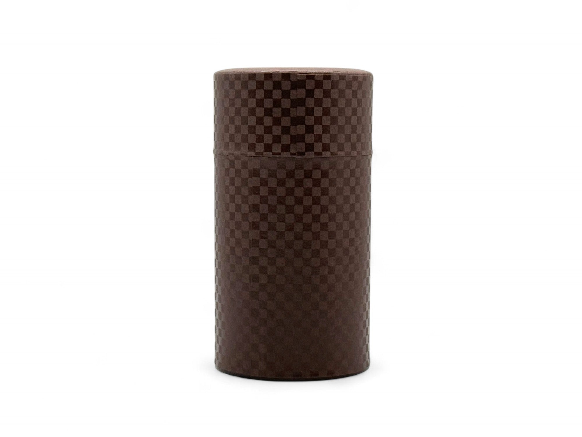 Inoue Ichimatsu Checkered Brown Washi Paper Wrapped Tea Canister (L) - Japanese Chazutsu