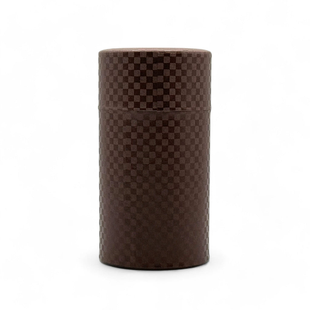 Inoue Ichimatsu Checkered Brown Washi Paper Wrapped Tea Canister (L) - Japanese Chazutsu