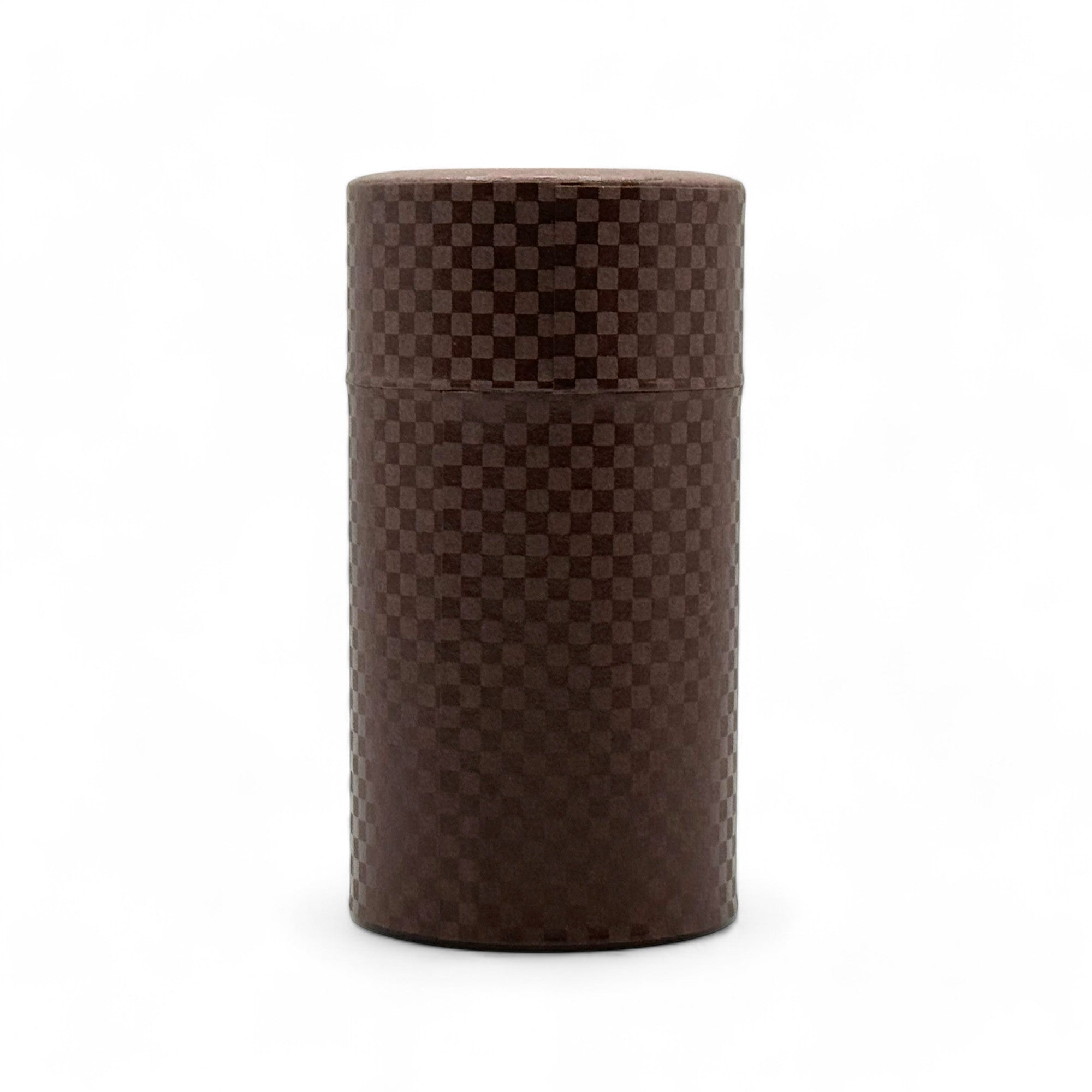 Inoue Ichimatsu Checkered Brown Washi Paper Wrapped Tea Canister (L) - Japanese Chazutsu