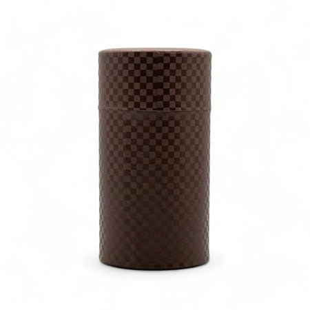 Inoue Ichimatsu Checkered Brown Washi Paper Wrapped Tea Canister (L) - Japanese Chazutsu