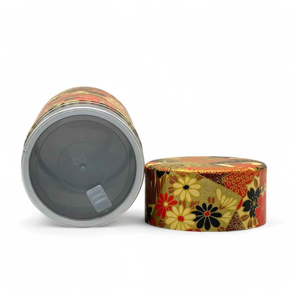Inoue Ogone Golden Painting Washi Paper Wrapped Tea Canister (L) - Japanese Chazutsu
