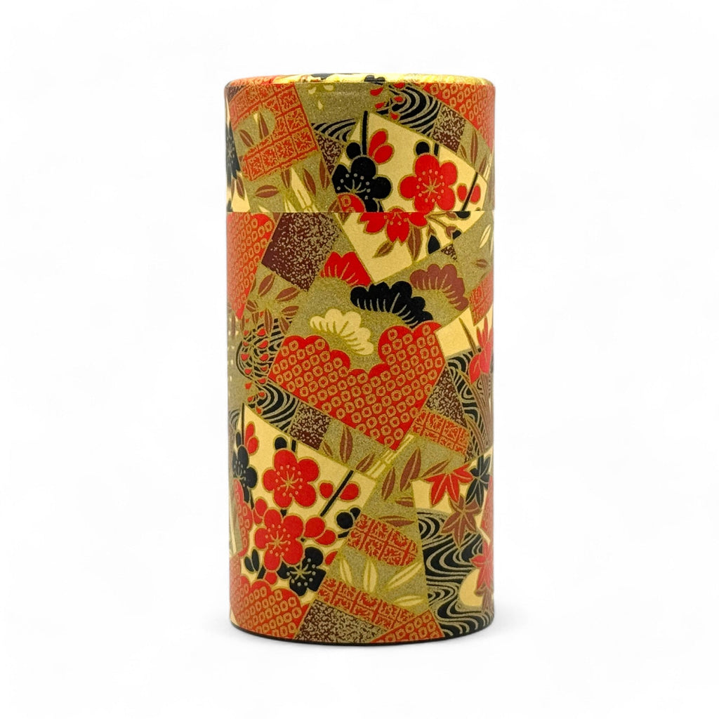 Inoue Ogone Golden Painting Washi Paper Wrapped Tea Canister (L) - Japanese Chazutsu