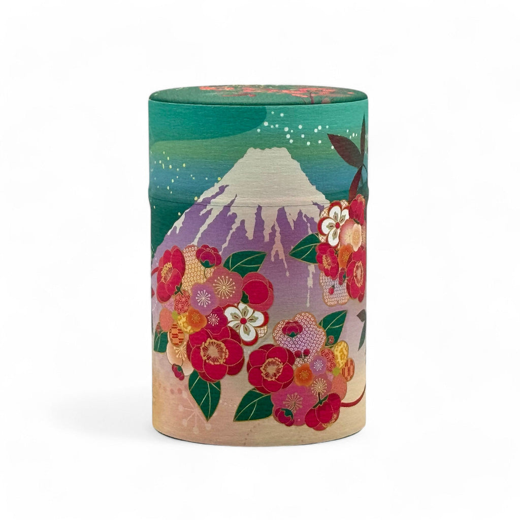 Inoue Shizukan Nanten Green Mt. Fuji Series Washi Paper Wrapped Tea Canister (S) - Japanese Chazutsu