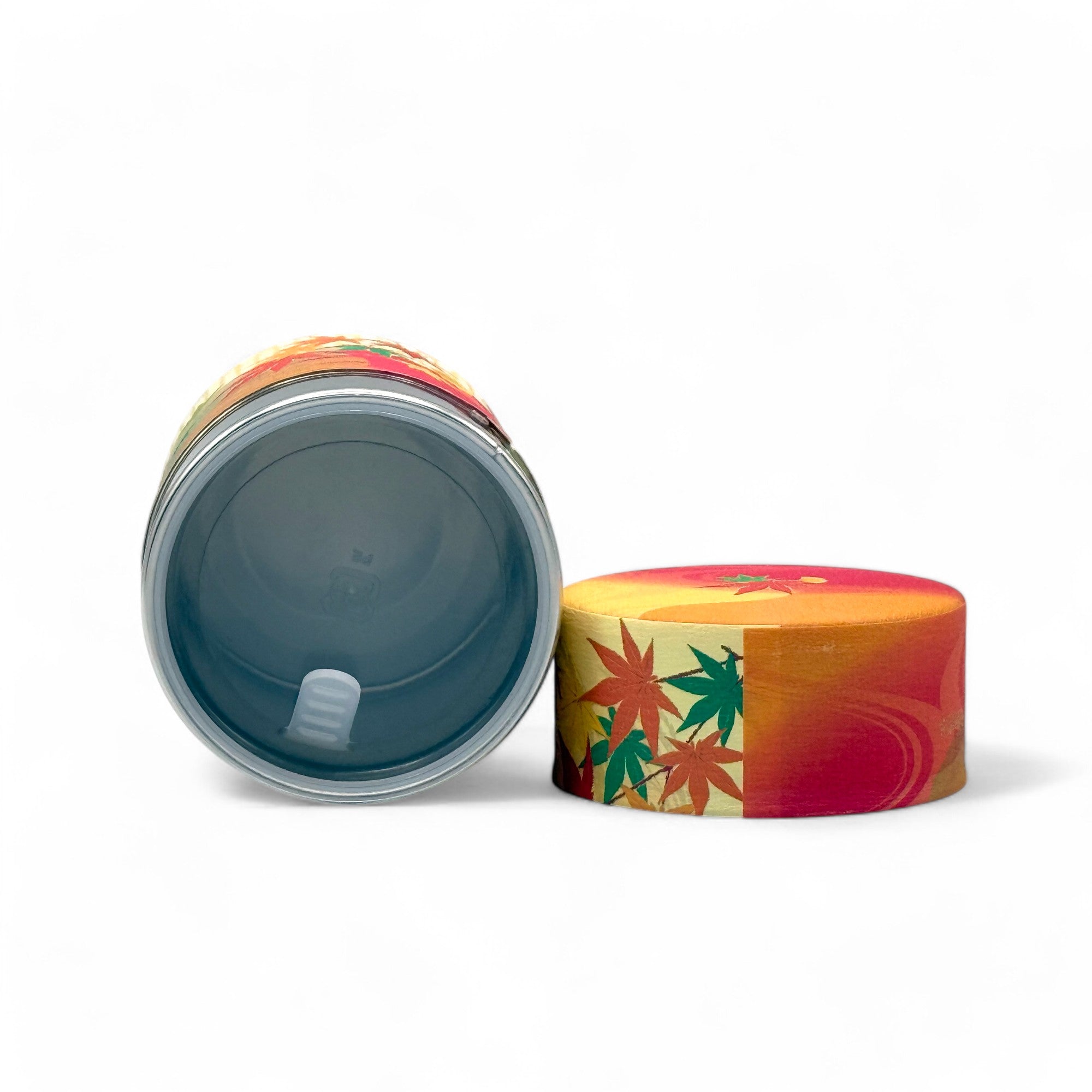 Inoue Shizukan Momiji Orange Mt. Fuji Series Washi Paper Wrapped Tea Canister (S) - Japanese Chazutsu