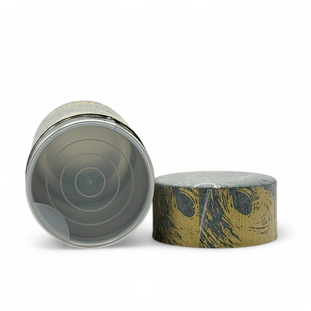 Inoue Okumura Seikan Nankyo Gray Gold Washi Paper Wrapped Tea Canister (L) - Japanese Chazutsu