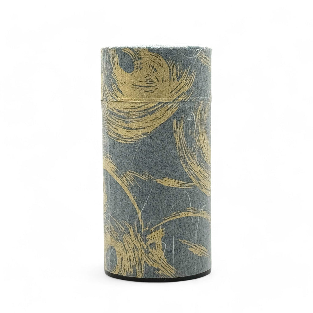 Inoue Okumura Seikan Nankyo Gray Gold Washi Paper Wrapped Tea Canister (L) - Japanese Chazutsu