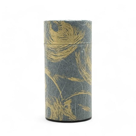 Inoue Okumura Seikan Nankyo Gray Gold Washi Paper Wrapped Tea Canister (L) - Japanese Chazutsu