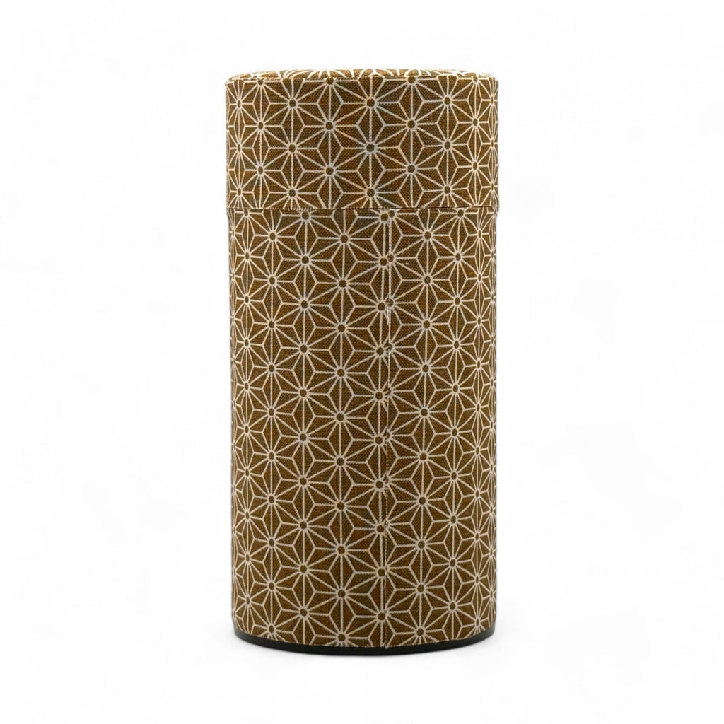 Inoue Okumura Seikan Asanoha Brown Washi Paper Wrapped Tea Canister (L) - Japanese Chazutsu