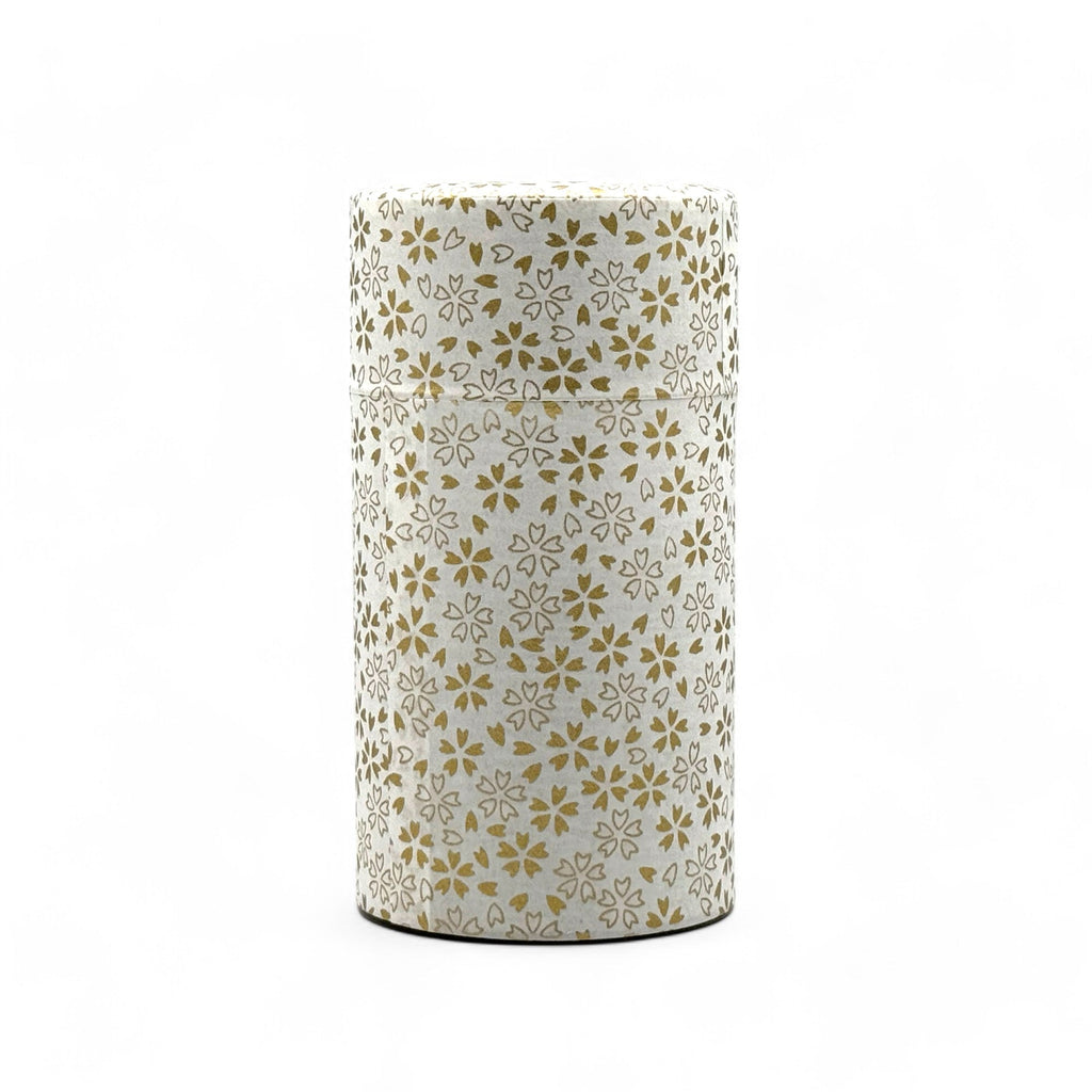 Inoue Tea Kenran Hana White Washi Paper Wrapped Tea Canister (L) - Japanese Chazutsu, featuring traditional washi paper design.