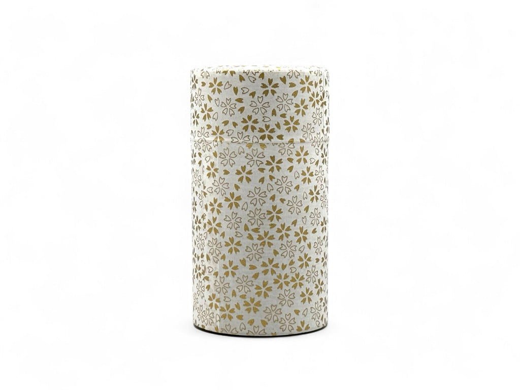 Inoue Tea Kenran Hana White Washi Paper Wrapped Tea Canister (L) - Japanese Chazutsu, shown in a detailed image.