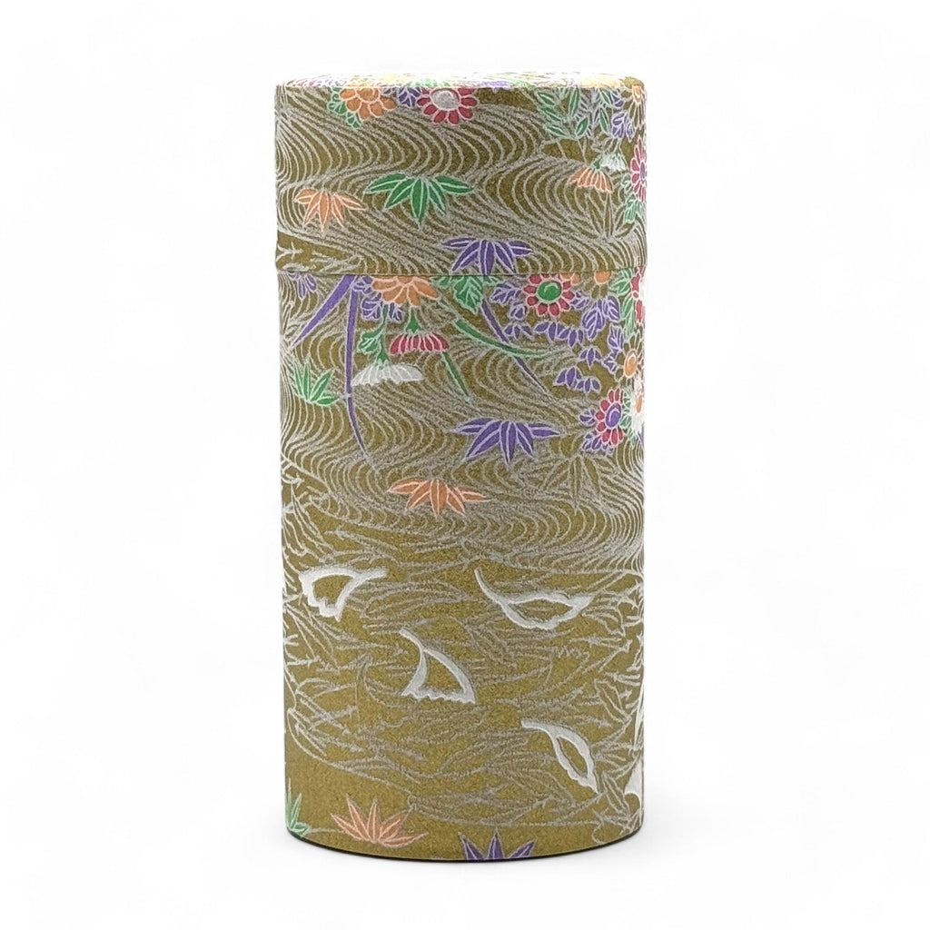 Inoue Yayoi Hanamizu Gold Washi Paper Wrapped Tea Canister (L) - Japanese Chazutsu