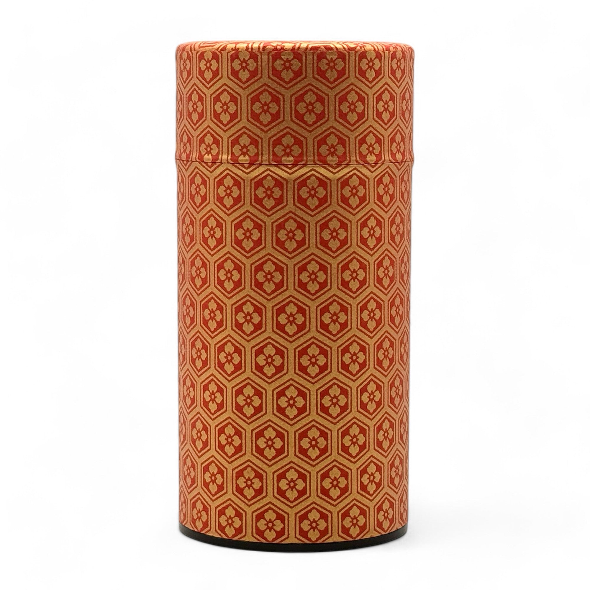 Inoue Okumura Chiyogami Red Washi Paper Wrapped Tea Canister (L) - Japanese Chazutsu