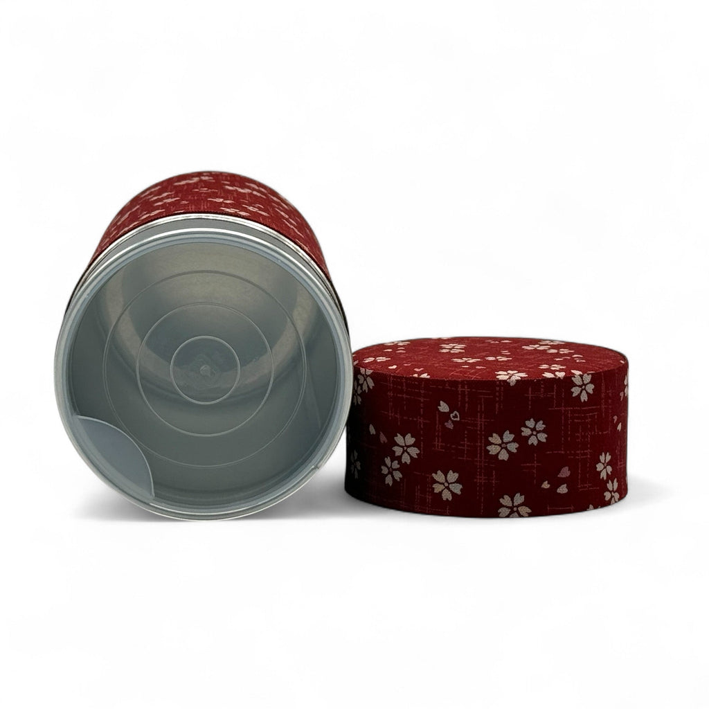 Inoue Okumura Sakura Red Fabric Wrapped Tea Canister (L) - Japanese Chazutsu