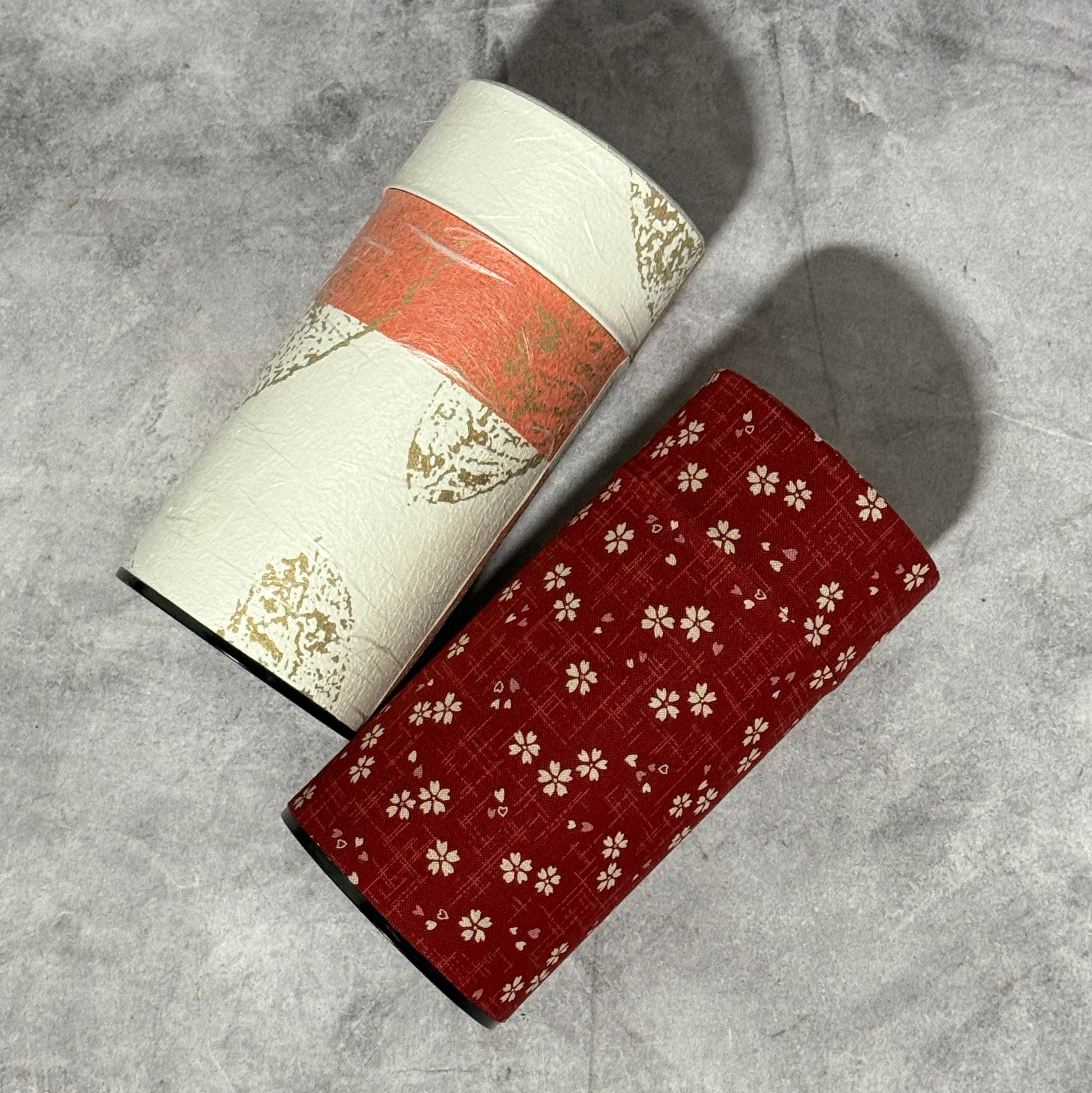 Inoue Okumura Sakura Red Fabric Wrapped Tea Canister (L) - Japanese Chazutsu