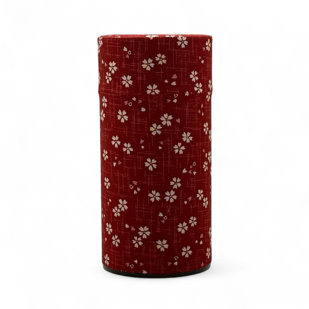 Inoue Okumura Sakura Red Fabric Wrapped Tea Canister (L) - Japanese Chazutsu