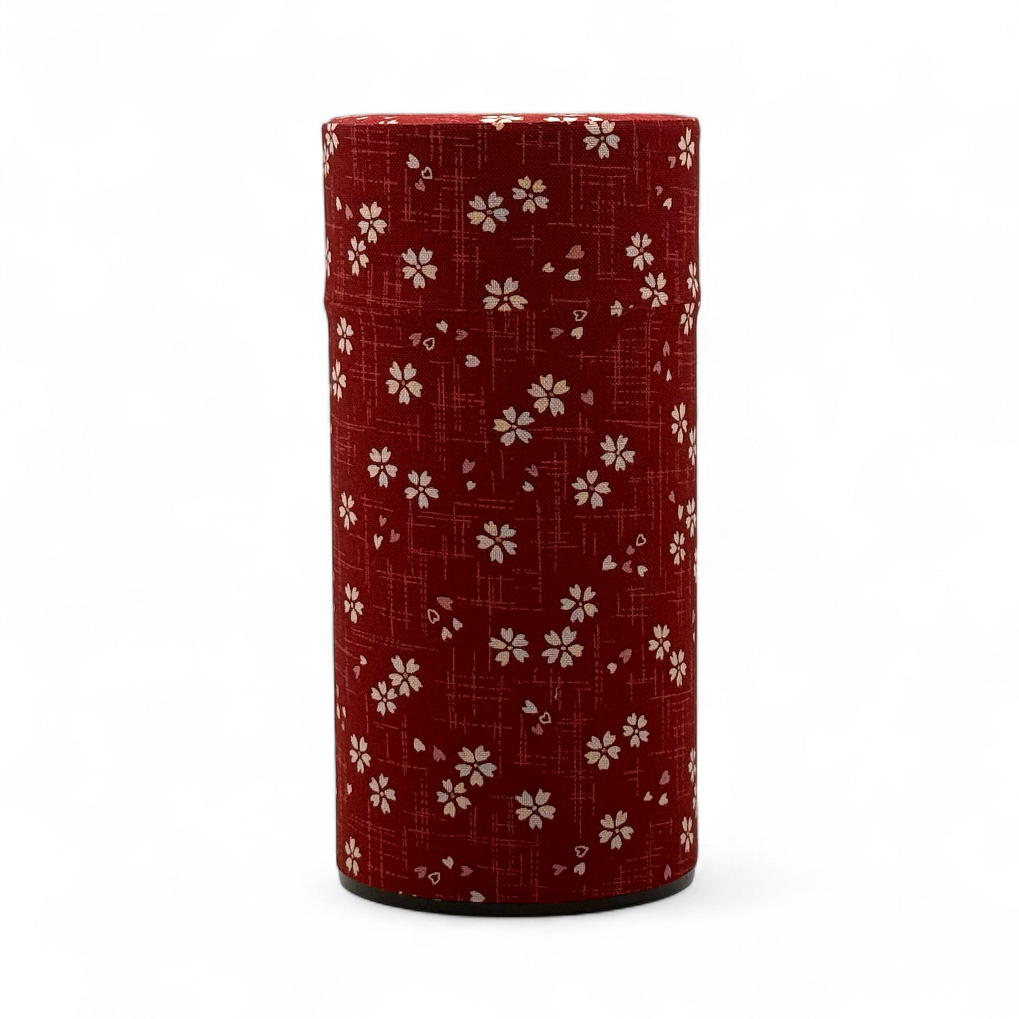 Inoue Okumura Sakura Red Fabric Wrapped Tea Canister (L) - Japanese Chazutsu