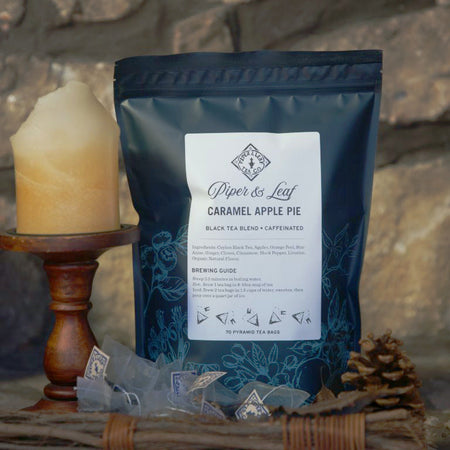 Piper and Leaf Caramel Apple Pie - 70ct Tea Bags, featuring tea sachets with a rich caramel apple flavor profile.