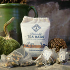 Piper and Leaf Pumpkin Moonshine 9ct Tea Bags in Muslin, featuring pyramid sachets filled with Ceylon black tea and spices.