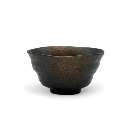 Inoue Tea Rokubei Black Bizen-yaki Yunomi, Japanese Sencha teacup, earthy matte finish, 3.6"W x 2"H, capacity 5.4oz, made in Japan.