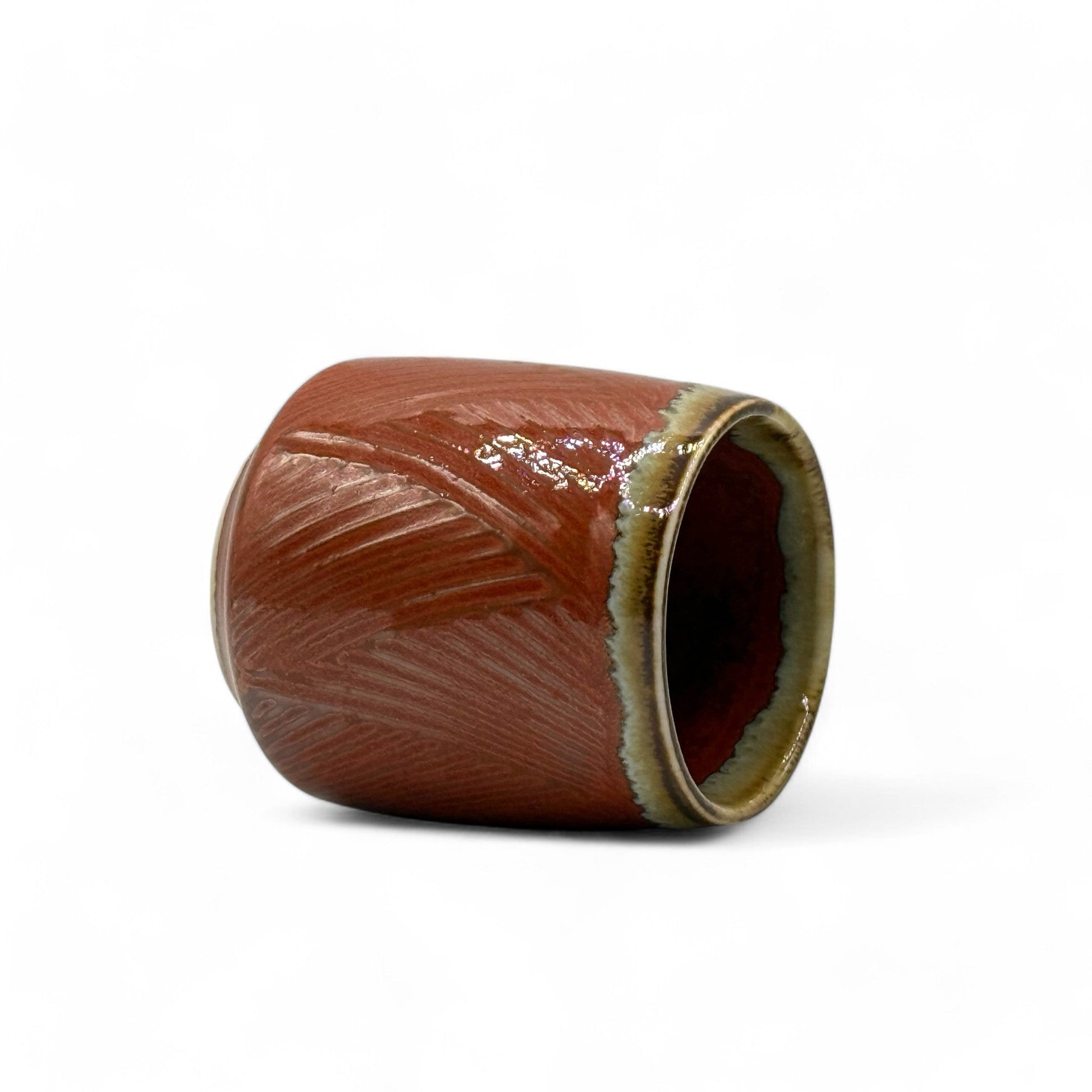 Inoue Tea Shun Nagashi Red Mino-yaki Yunomi - Japanese Teacup