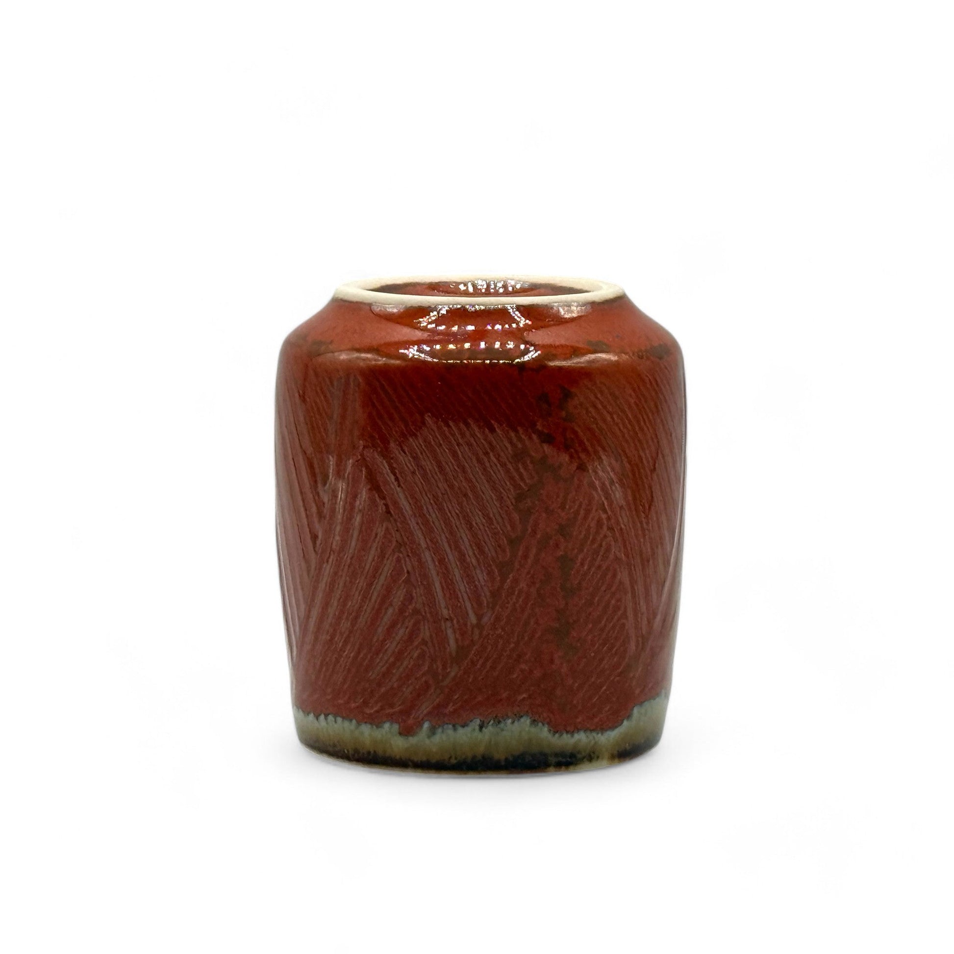 Inoue Tea Shun Nagashi Red Mino-yaki Yunomi - Japanese Teacup