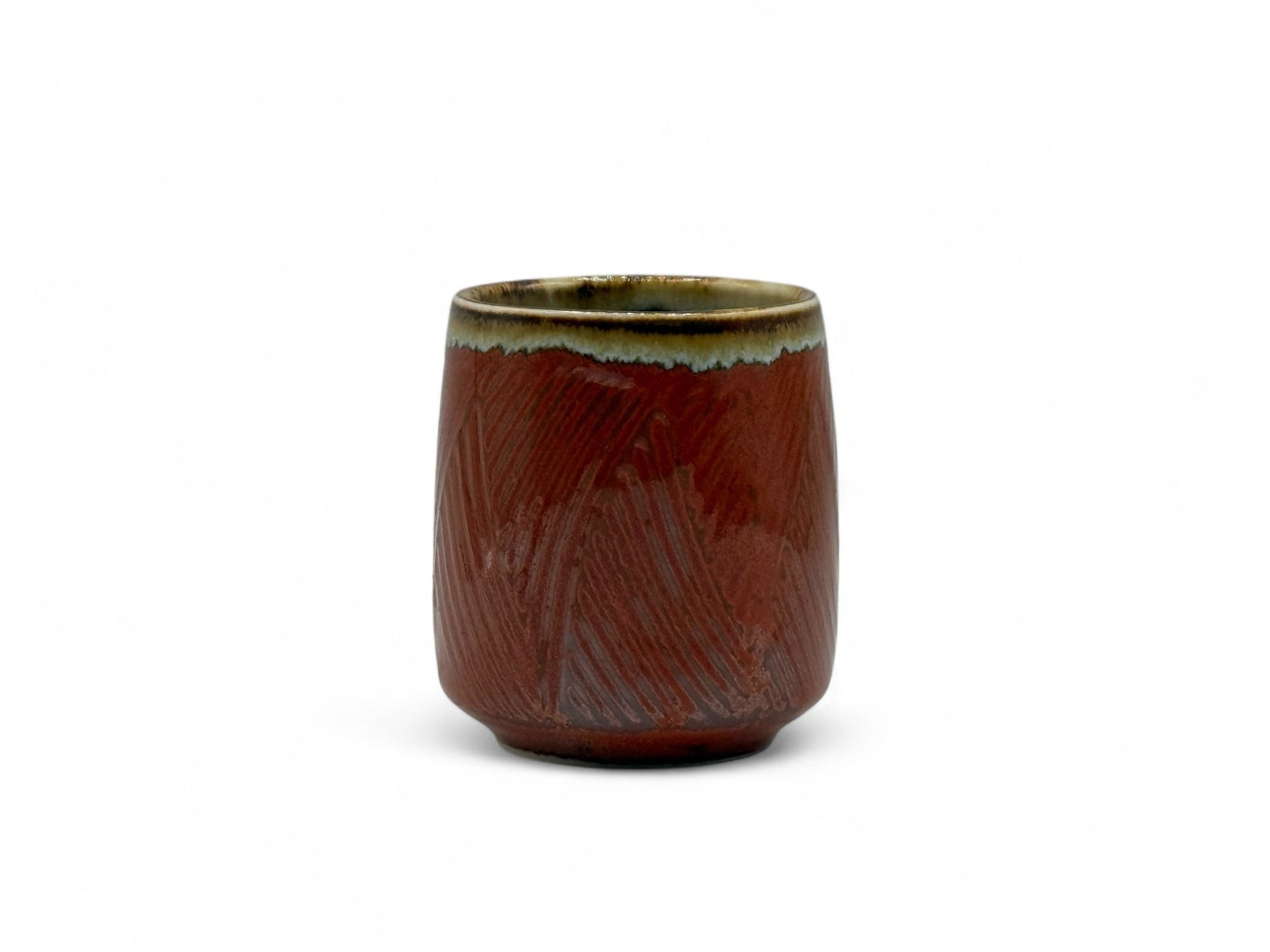 Inoue Tea Shun Nagashi Red Mino-yaki Yunomi - Japanese Teacup