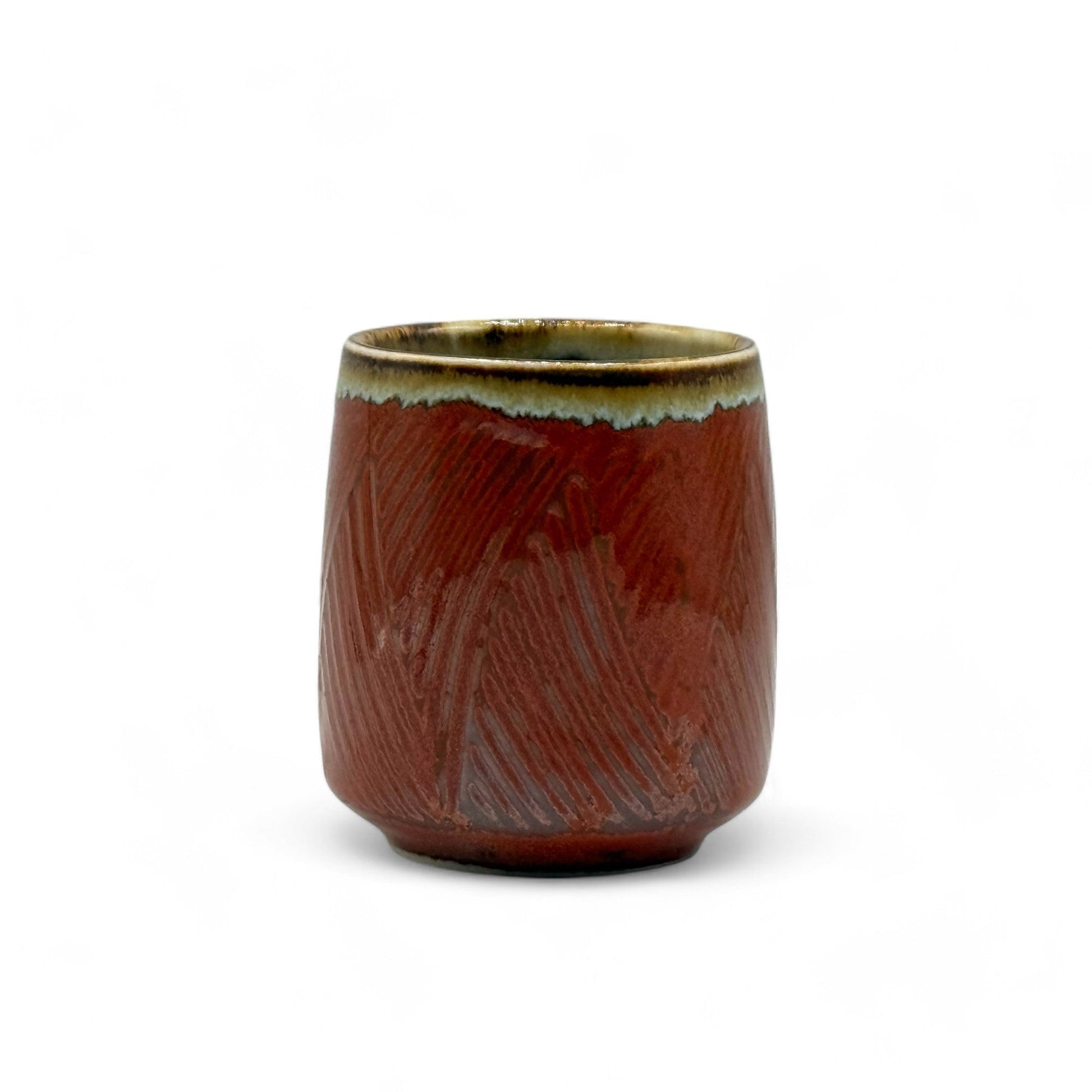 Inoue Tea Shun Nagashi Red Mino-yaki Yunomi - Japanese Teacup