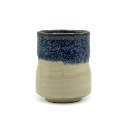 Inoue Tea Shirahagi Seiryu Blue Mino-yaki Yunomi - Japanese Teacup, handmade with cream white and blue colors, 7oz capacity.