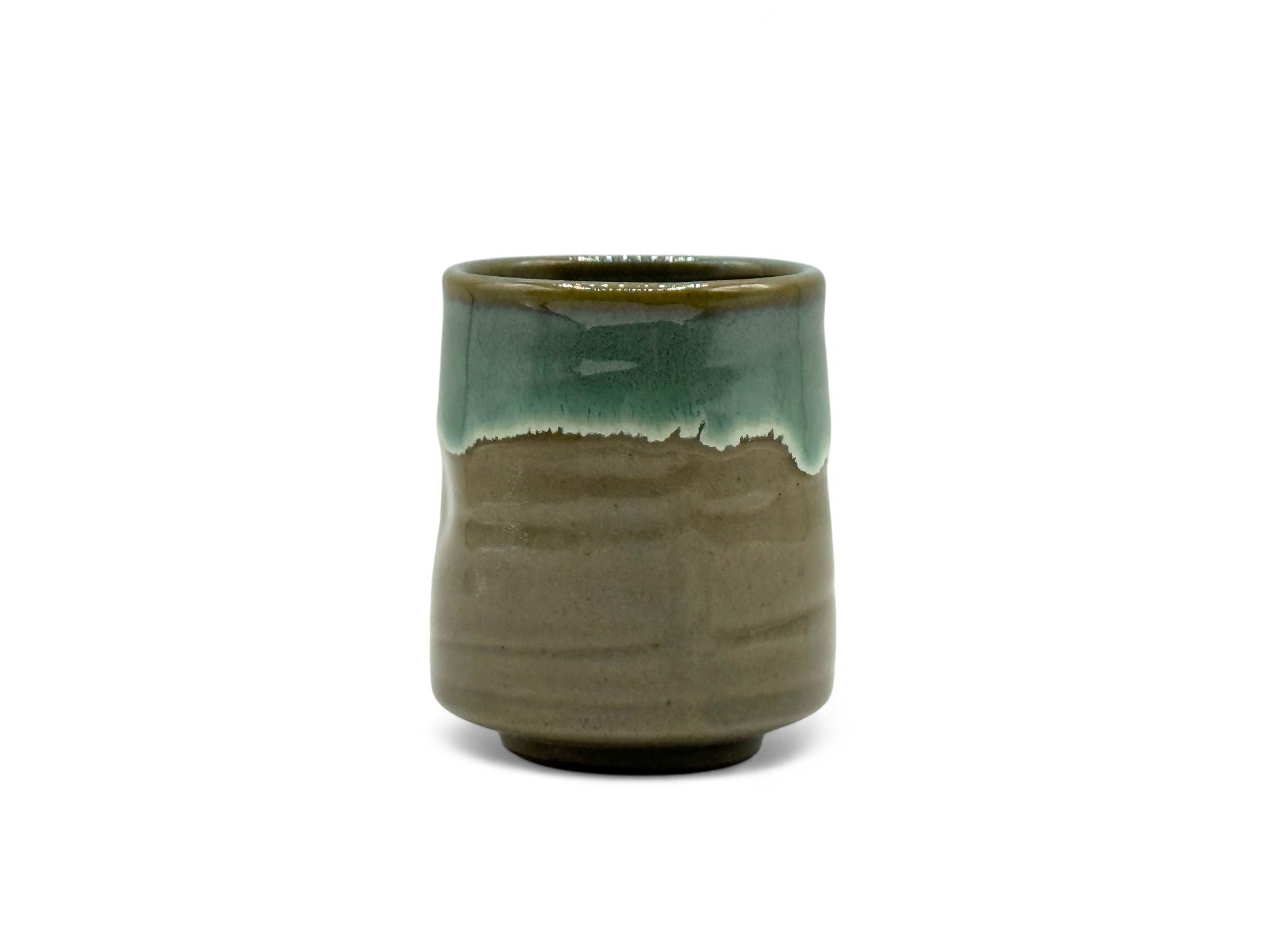 Inoue Kin Kama-ryū Green Mino-yaki Yunomi - Japanese Teacup