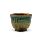 Inoue Tea Irabo Brown Mino-yaki Yunomi - Japanese Sencha Teacup with brown clay body and green glaze, 3.3" wide, 2.5" high.