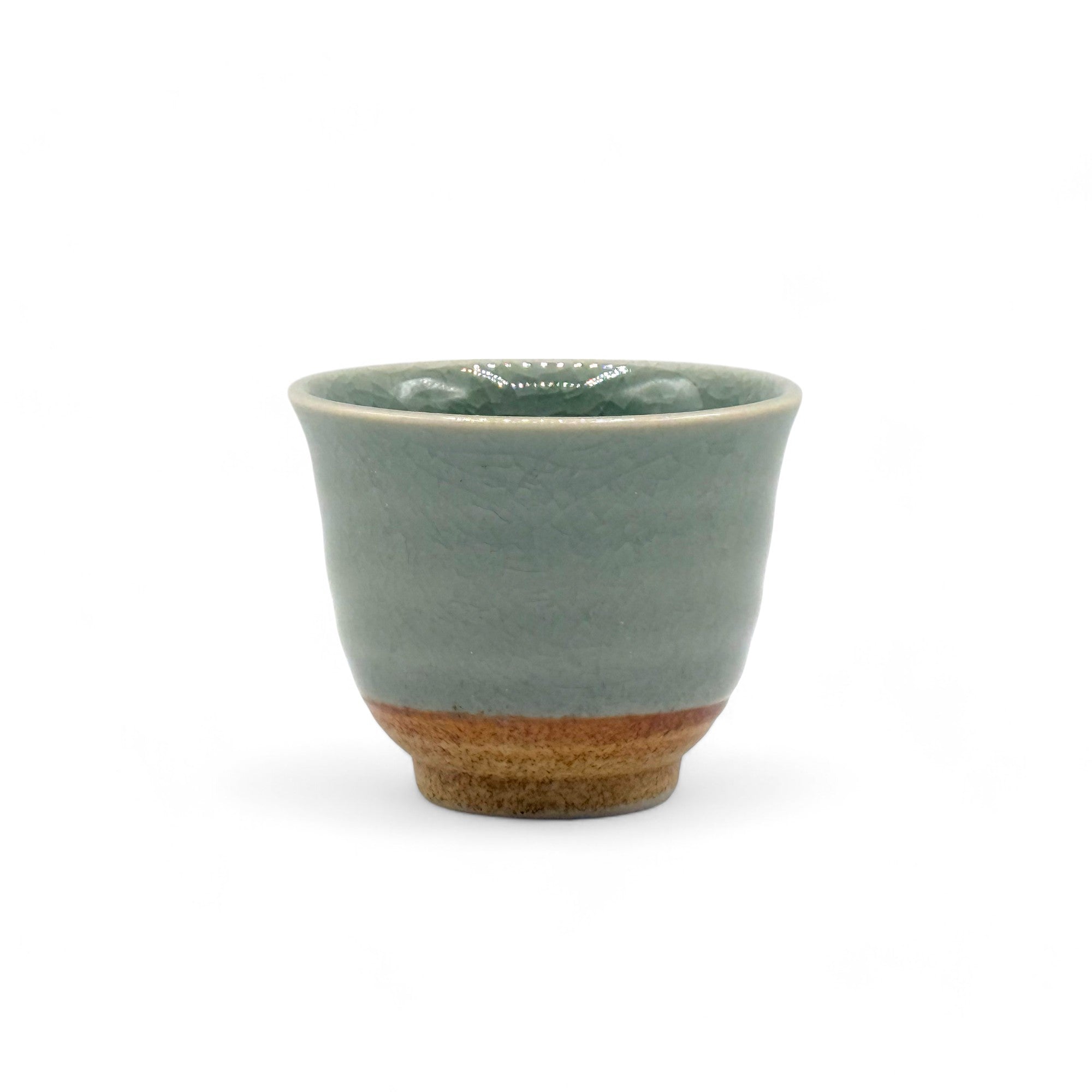 Inoue Tea Seiji Celadon Green Tall Mino-yaki Yunomi - Japanese Sencha Teacup, featuring a celadon finish and crackled design.