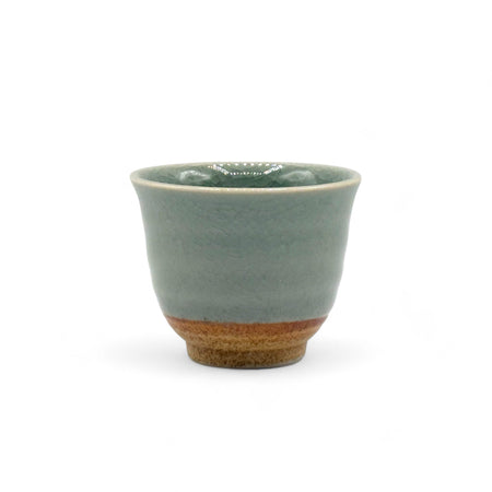 Inoue Tea Seiji Celadon Green Tall Mino-yaki Yunomi - Japanese Sencha Teacup, featuring a celadon finish and crackled design.