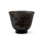 Inoue Tea Sensuji Brown Mino-yaki Yunomi - Japanese Sencha Teacup, 2oz capacity, hand-carved design, Gifu Prefecture pottery.