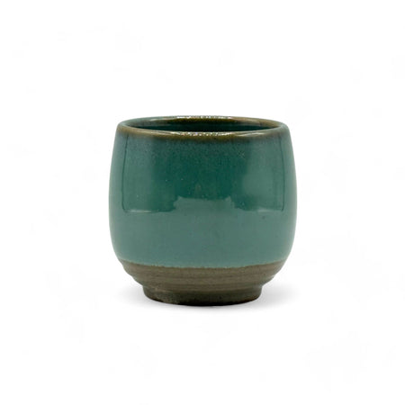 Inoue Tea Hisuitaru Green Mino-yaki Yunomi - Japanese teacup, 2.6 inches wide, 2.7 inches tall, 8 oz capacity, handcrafted in Japan.