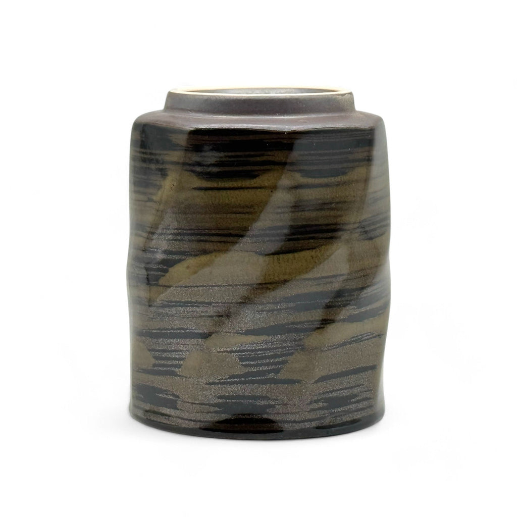 Inoue Kuro Black Octagonal Mino-yaki Yunomi - Japanese Teacup