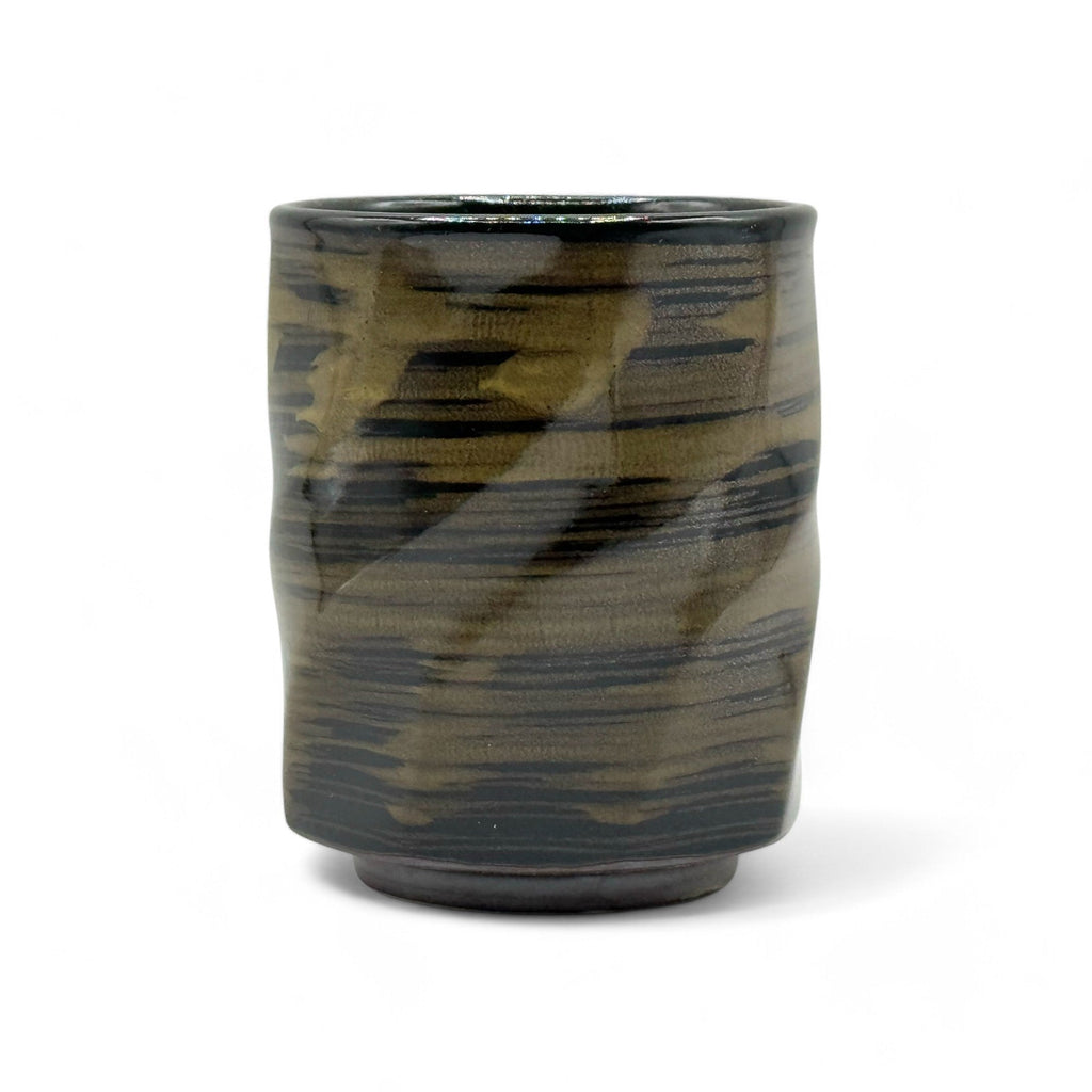 Inoue Kuro Black Octagonal Mino-yaki Yunomi - Japanese Teacup