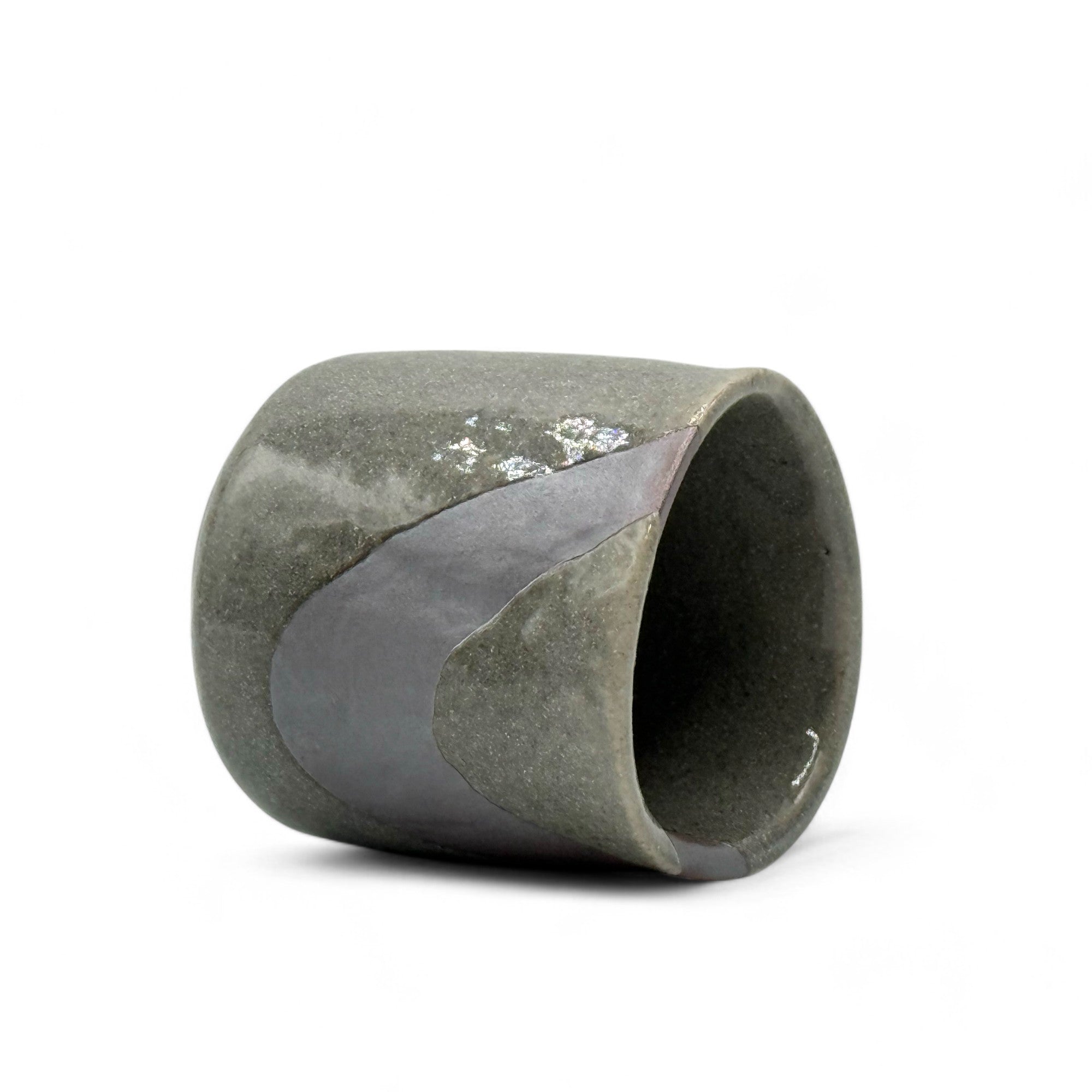 Inoue Nezumi Shino Gray Sankaku Mino-yaki Yunomi - Japanese Teacup