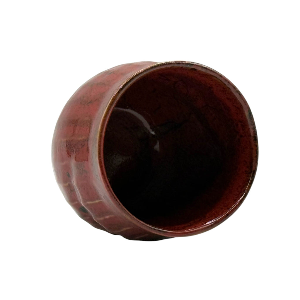 Inoue Shun Red Mino-yaki Yunomi by Akira Izumi - Japanese Teacup