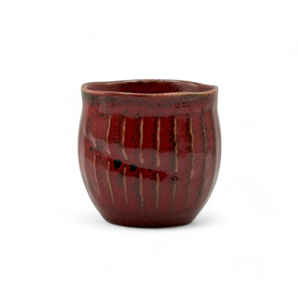 Inoue Shun Red Mino-yaki Yunomi by Akira Izumi - Japanese Teacup
