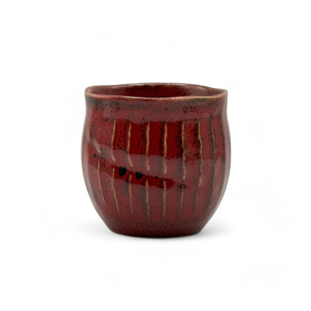 Inoue Shun Red Mino-yaki Yunomi by Akira Izumi - Japanese Teacup
