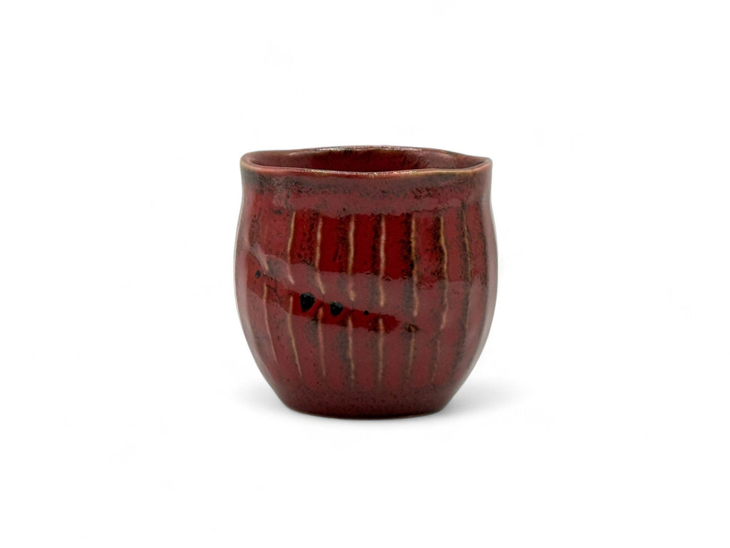 Inoue Shun Red Mino-yaki Yunomi by Akira Izumi - Japanese Teacup