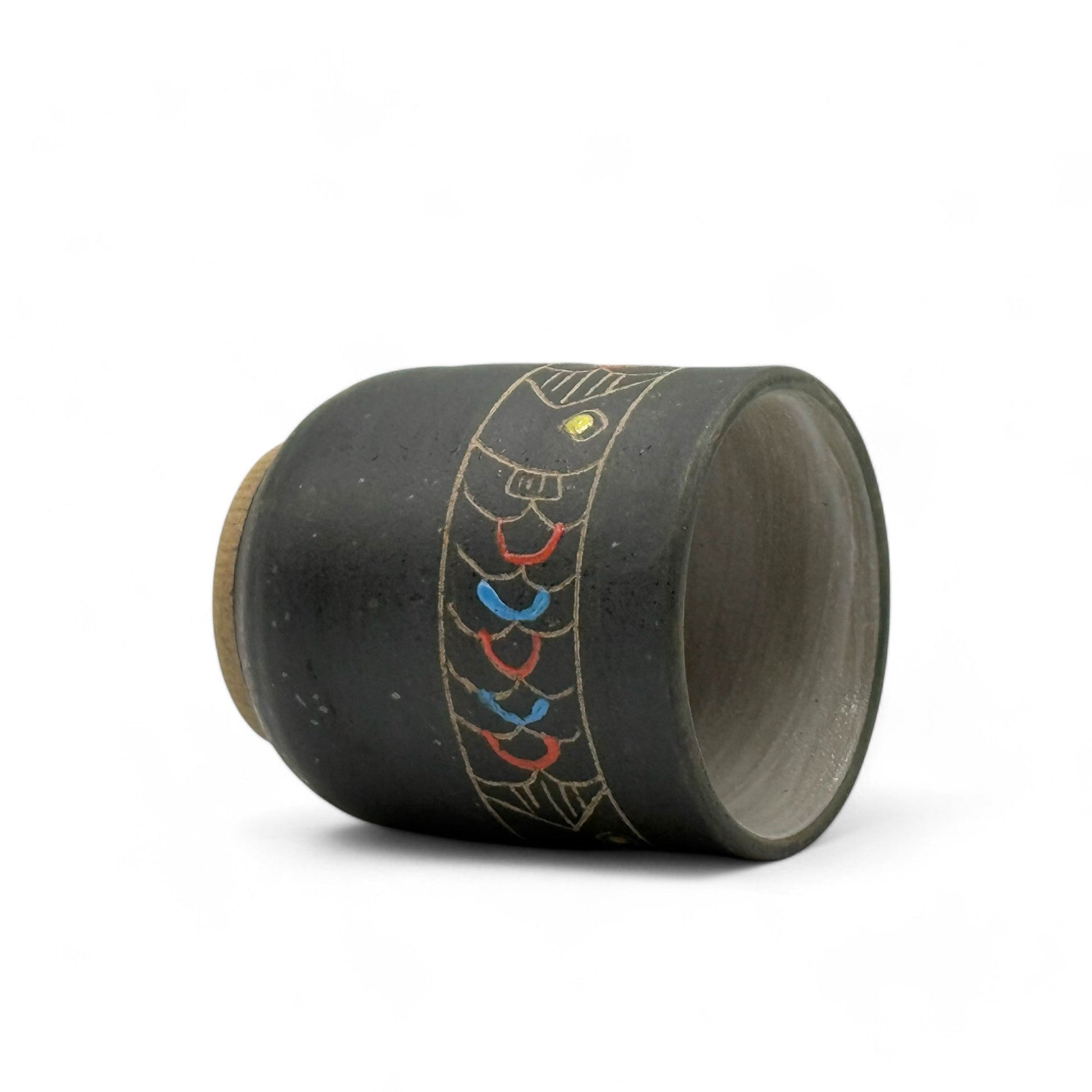 Inoue Tea Sakana Black Fish Mino-yaki Yunomi - Japanese Teacup