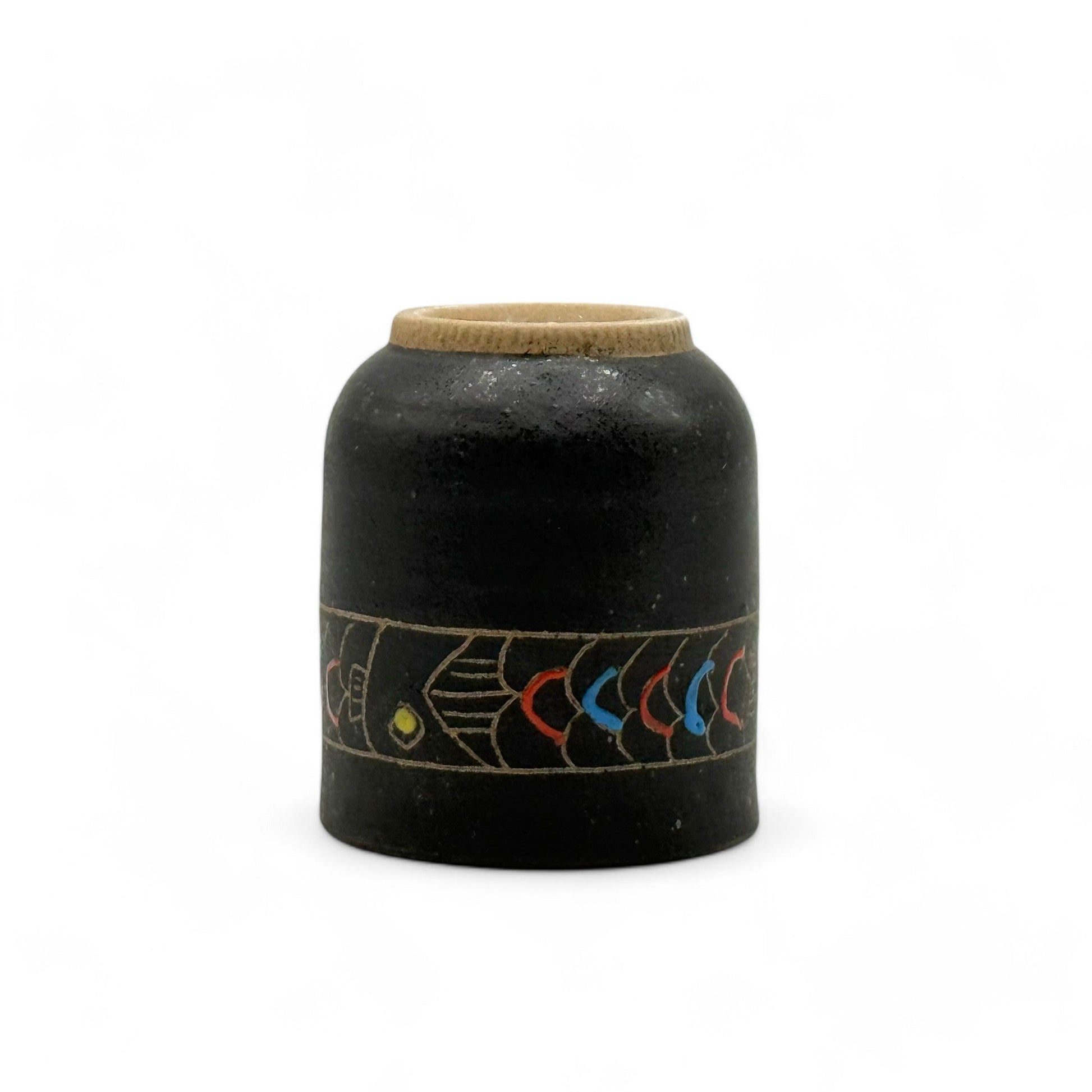 Inoue Tea Sakana Black Fish Mino-yaki Yunomi - Japanese Teacup