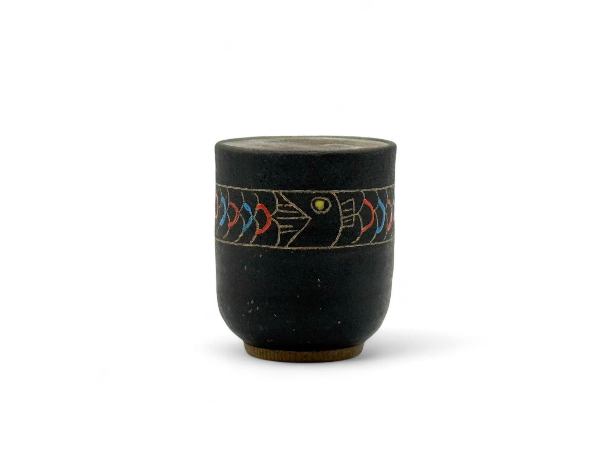 Inoue Tea Sakana Black Fish Mino-yaki Yunomi - Japanese Teacup