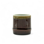 Inoue Tea Tenmoku Brown Mino-yaki Yunomi - Japanese teacup with bamboo-inspired design, 2.55 inches wide, 2.75 inches high.