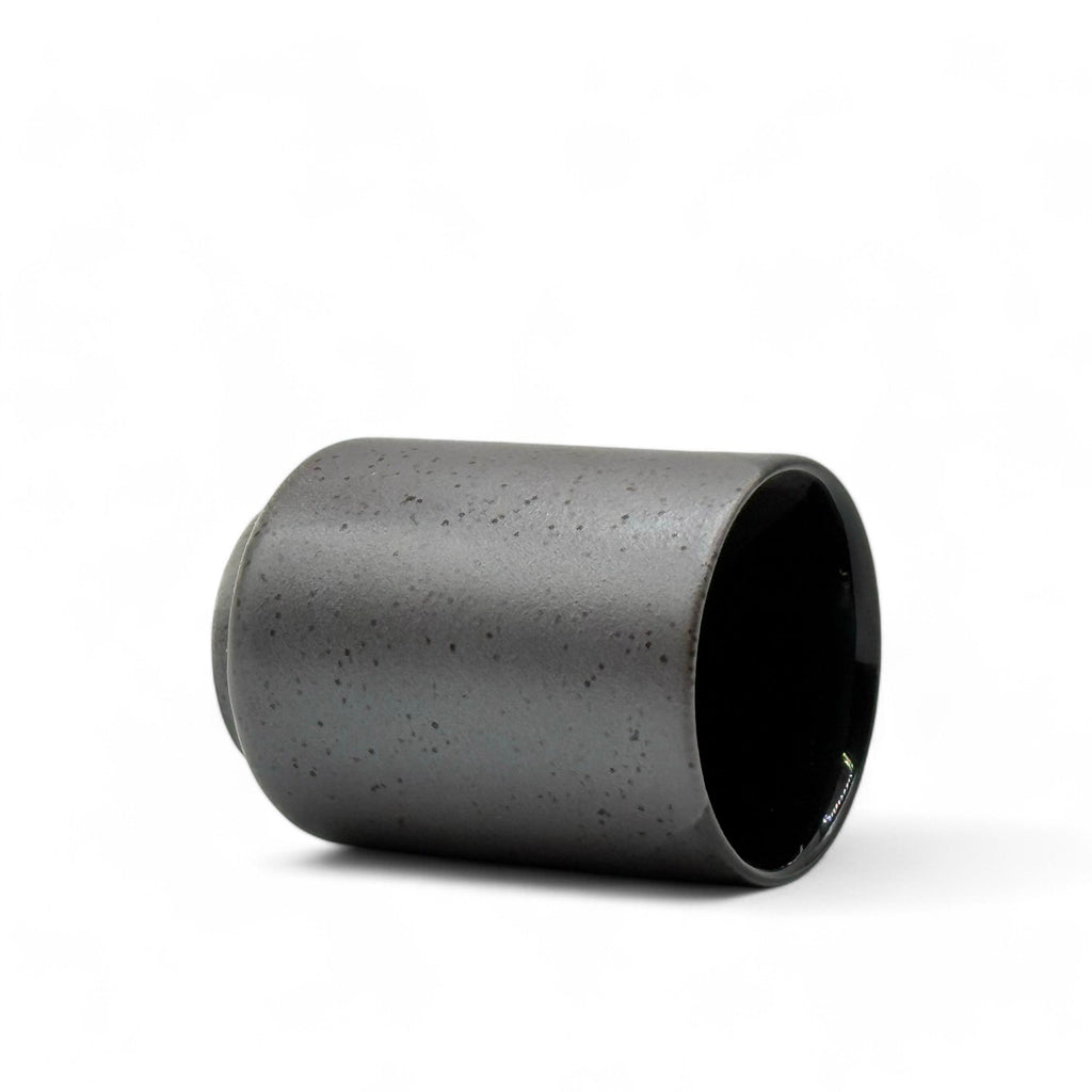 Inoue Tea Kimura Black Shigaraki-yaki Yunomi - Japanese Teacup, a handcrafted black ceramic teacup with a rustic design.