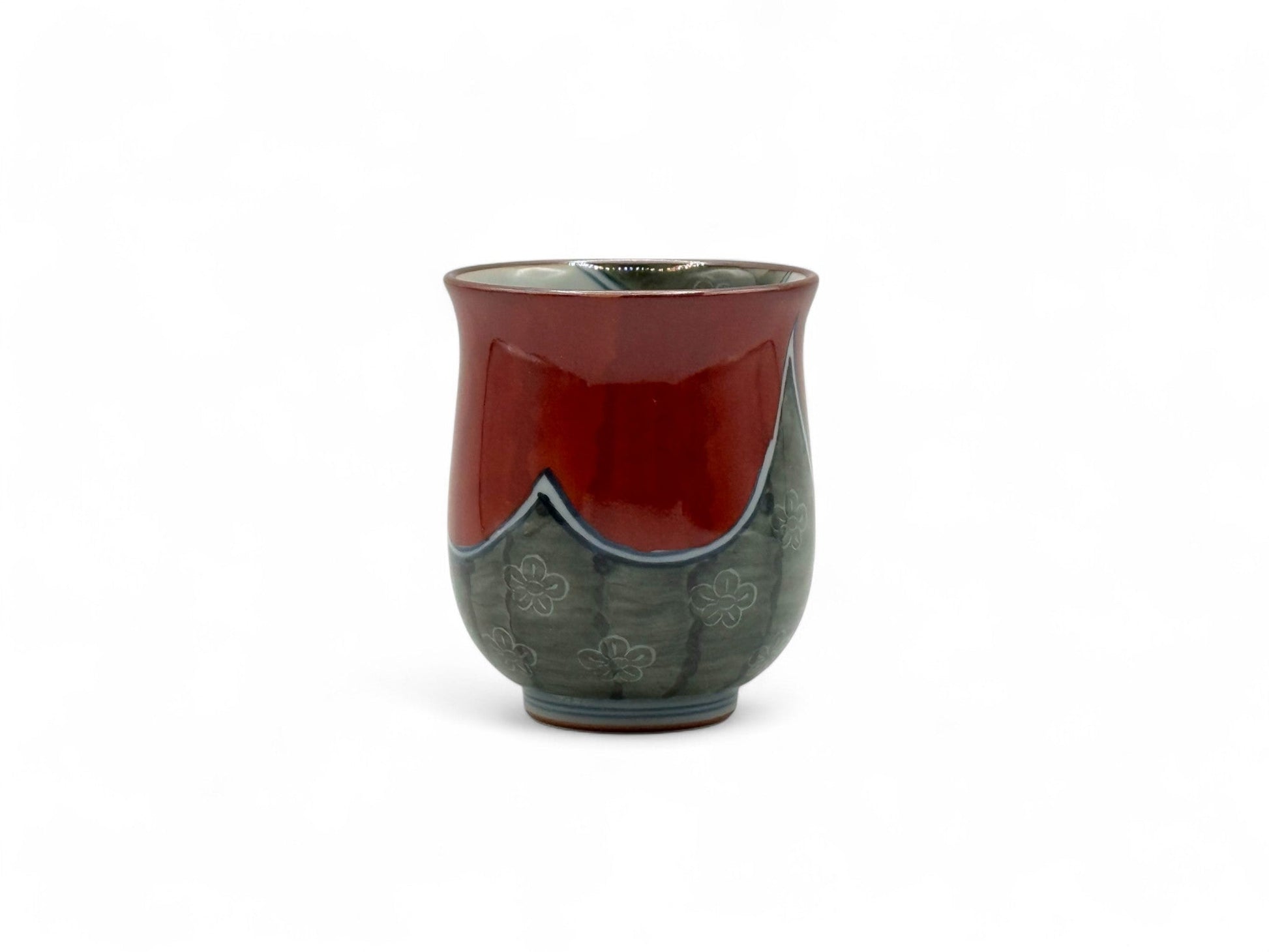 Inoue Tea Shiawase Ume Red Hasami-yaki Yunomi - Japanese Teacup