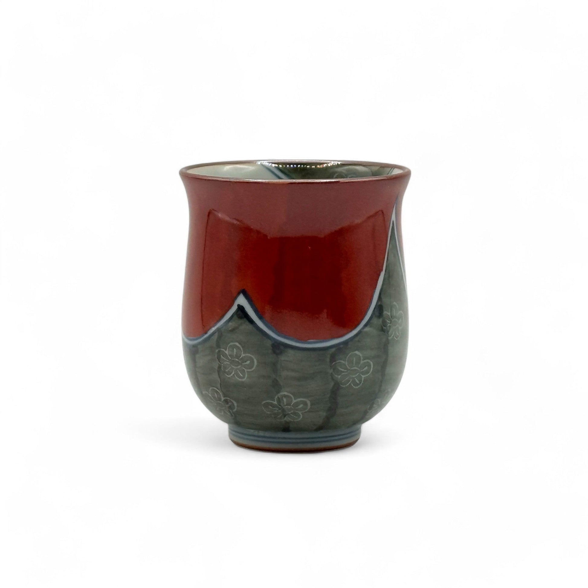 Inoue Tea Shiawase Ume Red Hasami-yaki Yunomi - Japanese Teacup