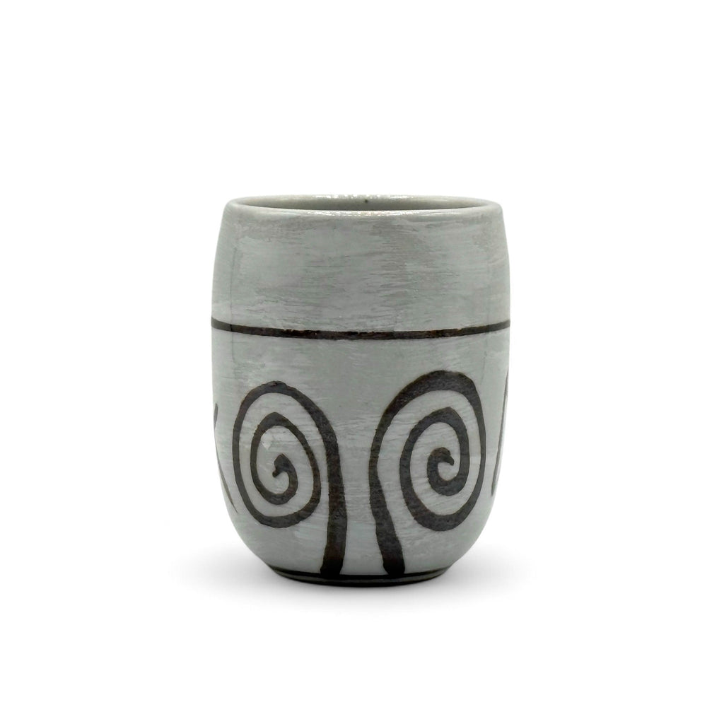 Inoue Tea Shirohake Naruto Gray Mino-yaki Yunomi - Japanese teacup, 2.36"W x 3.22"H, 5.74oz capacity, handmade in Japan.