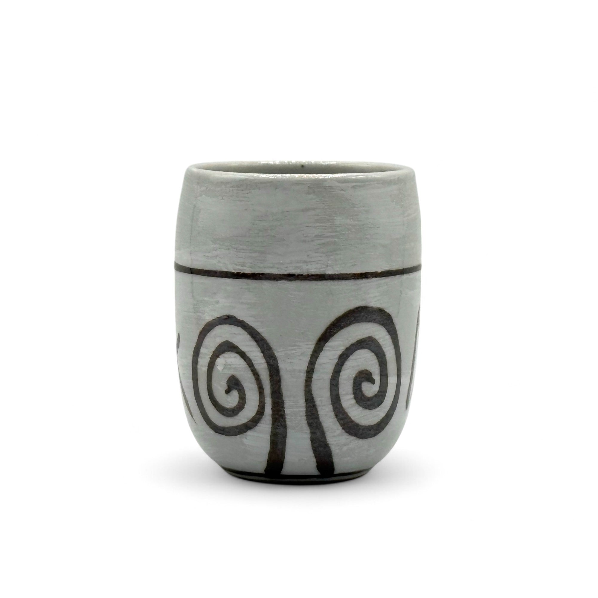 Inoue Tea Shirohake Naruto Gray Mino-yaki Yunomi - Japanese teacup, 2.36"W x 3.22"H, 5.74oz capacity, handmade in Japan.